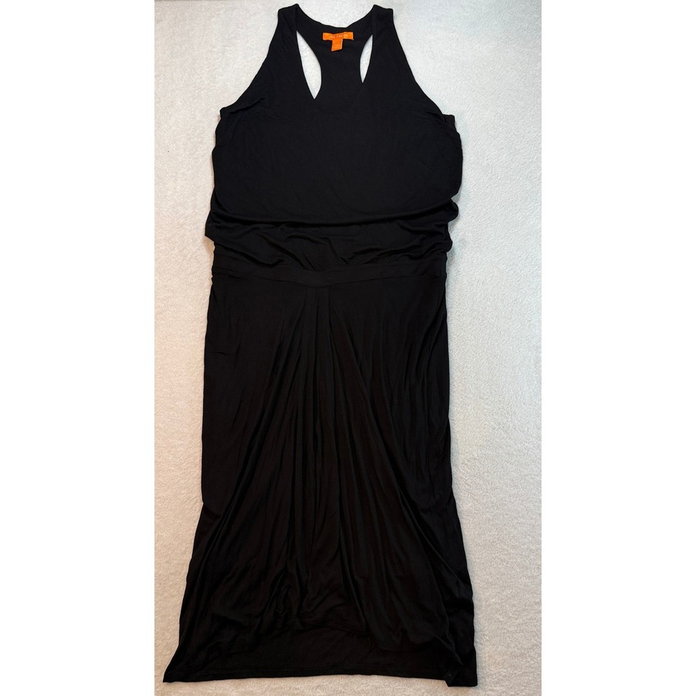 Joe Fresh Womens Black Racerback Rayon Midi Dress V-Neck Blouson Size M
